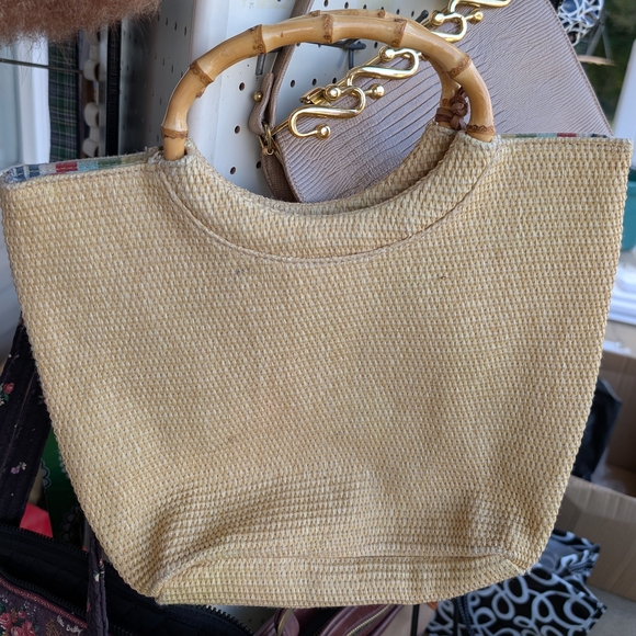 LAST CALL!!! Fossil Tan Woven Tote with Bamboo Handles - Picture 1 of 6